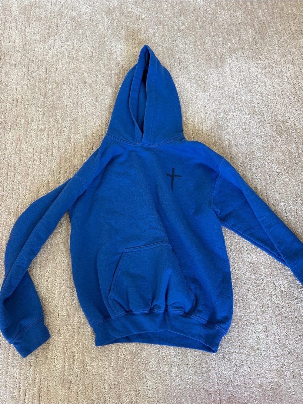 Blue Pullover Hoodie with Cross Motif